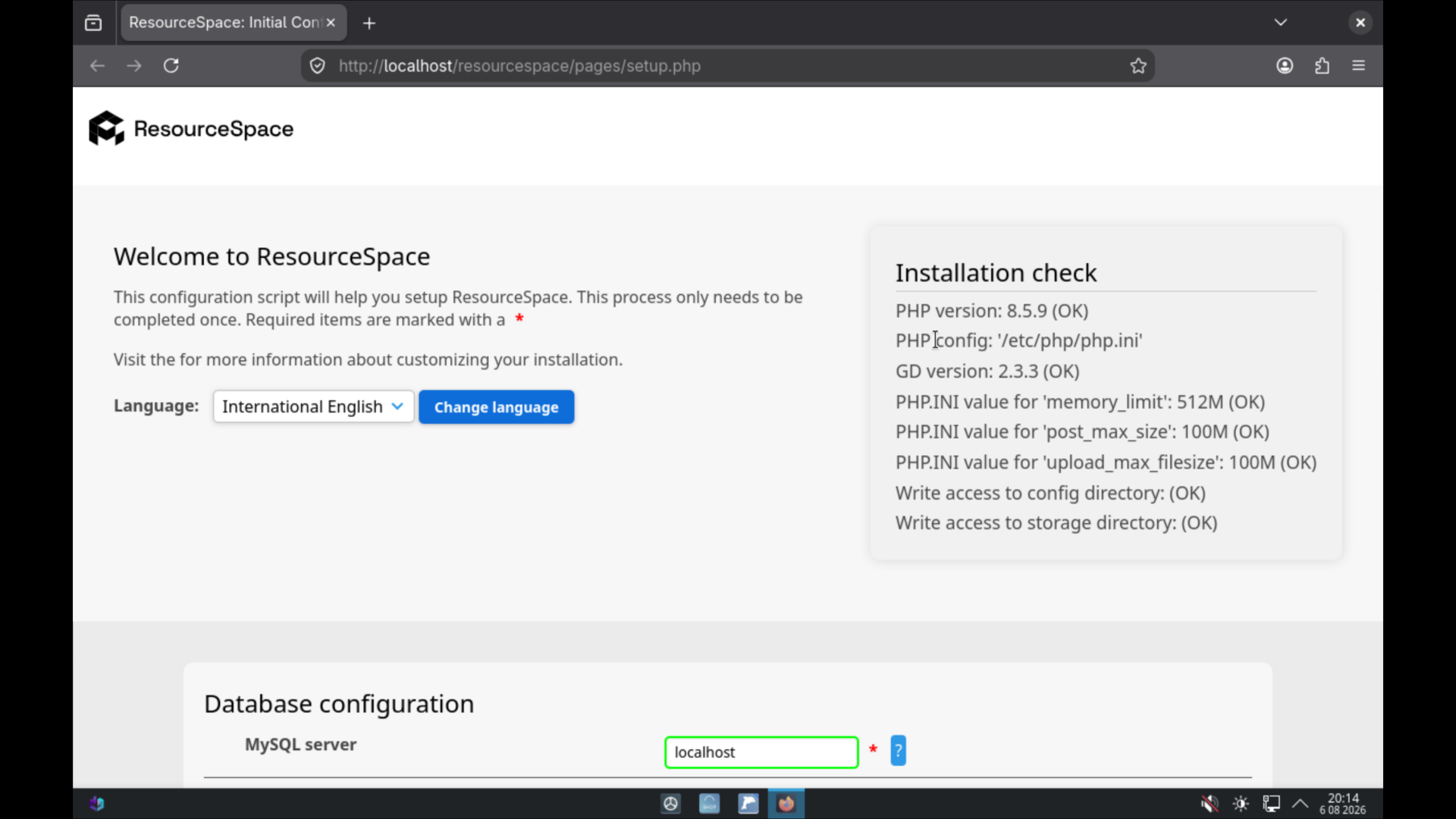 ResourceSpace Install Step 3: Welcome Page