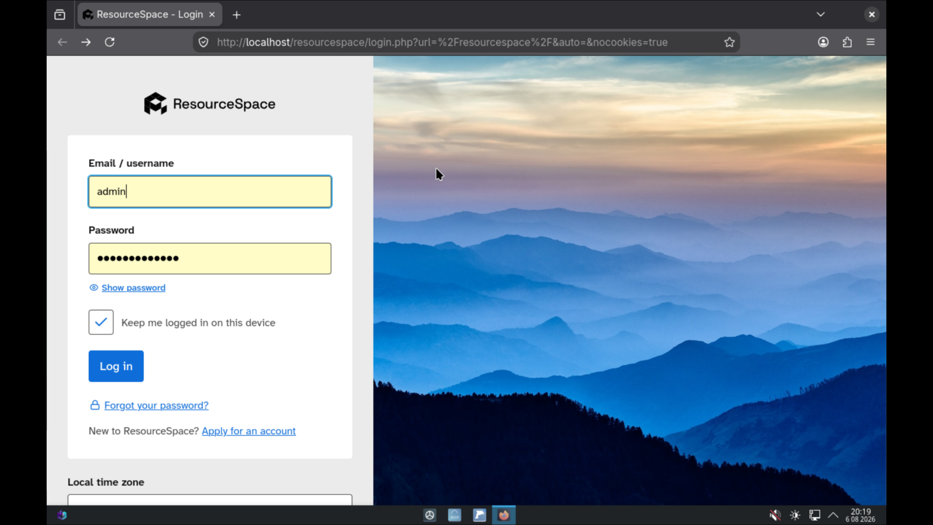 ResourceSpace Install Step 8: Login form