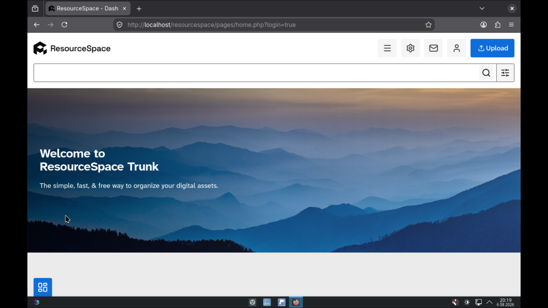 ResourceSpace Install Step 9: Dashboard view