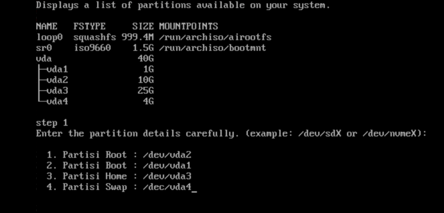 Memora OS Installer: Choose partition step