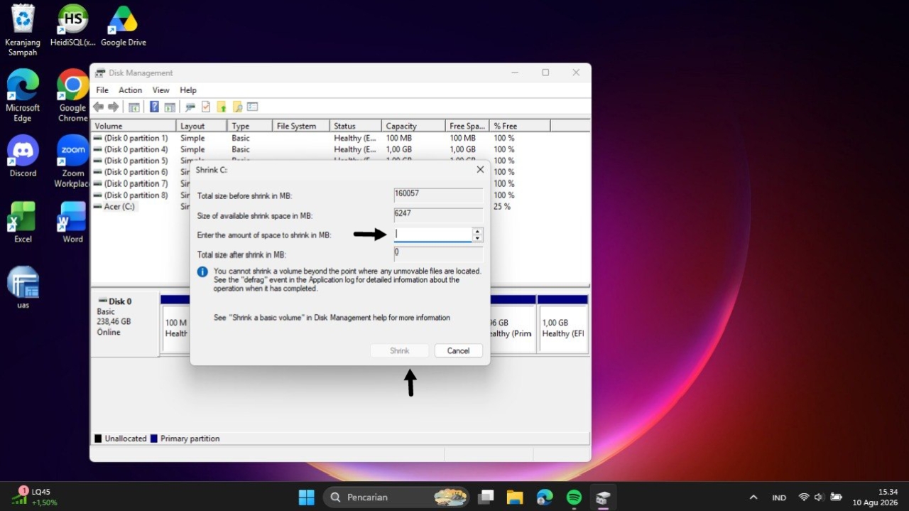 Shrink Volume Option